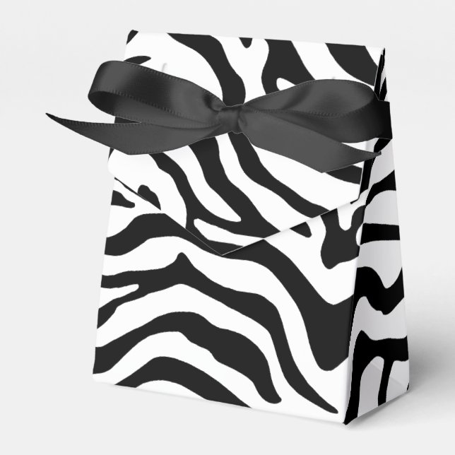 Black and white zebra striped print favor box (Front Side)