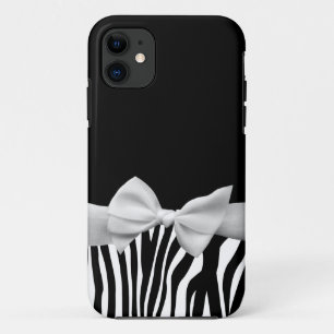 Black and white Zebra stripes and white ribbon iPhone 11 Case