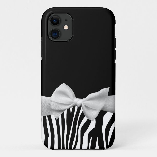 Black and white Zebra stripes and white ribbon Case-Mate iPhone Case (Back)