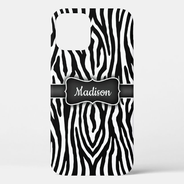 Black and White Zebra Stripes with Nameplate Case-Mate iPhone Case (Back)