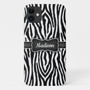 Black and White Zebra Stripes with Nameplate iPhone 11 Case