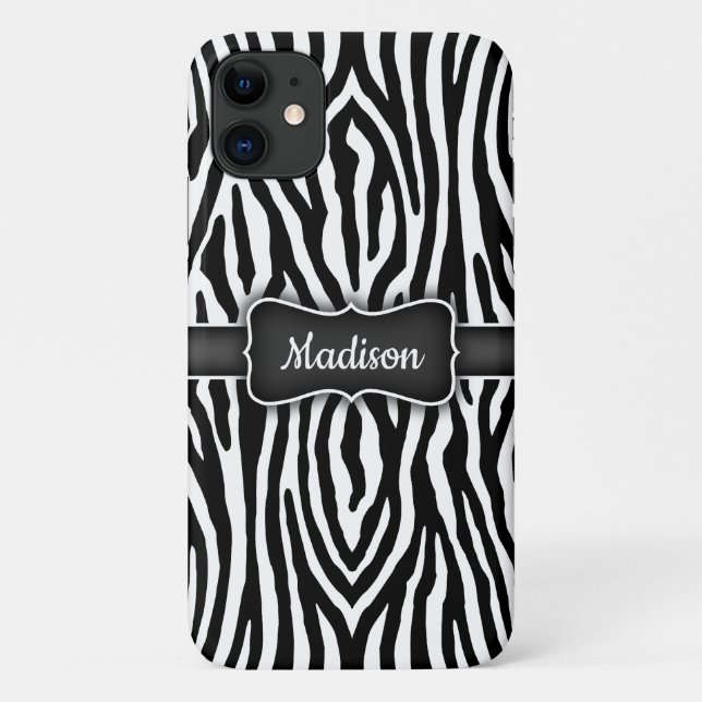 Black and White Zebra Stripes with Nameplate Case-Mate iPhone Case (Back)