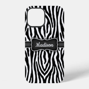Black and White Zebra Stripes with Nameplate iPhone 12 Case