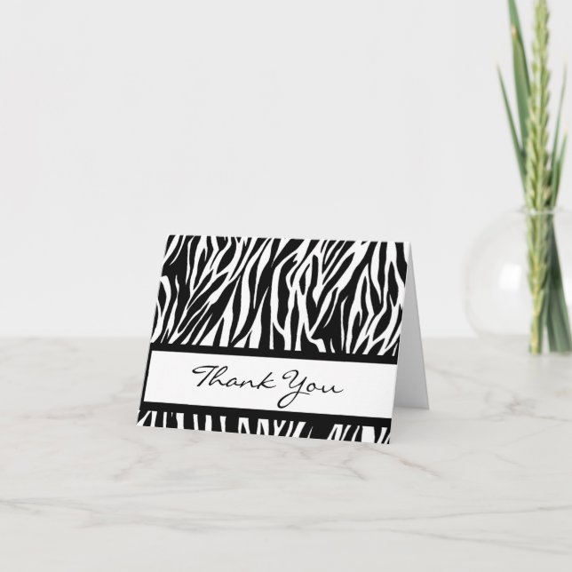Black and White Zebra Thank You Card (Front)