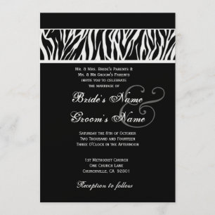 Black and White Zebra Wedding Metallic Paper Invitation