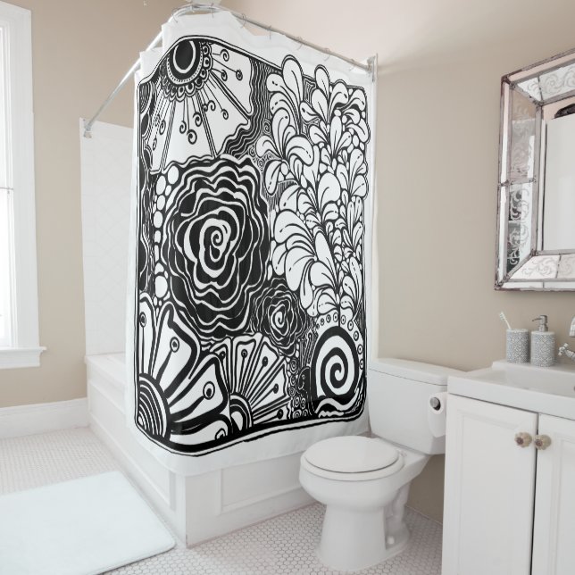 Black And White Zen Floral Patterned Drawing (In Situ)