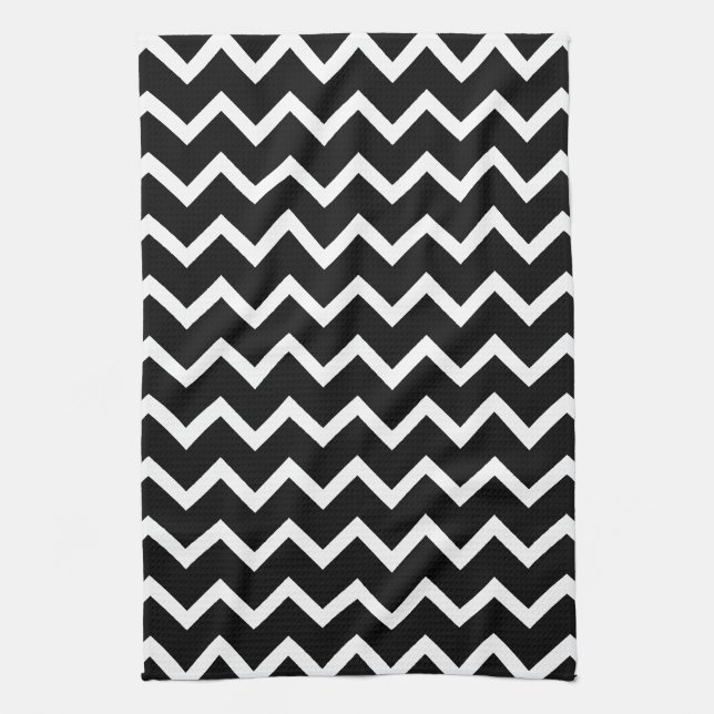 Black and White Zig Zag Pattern. Kitchen Towel (Vertical)
