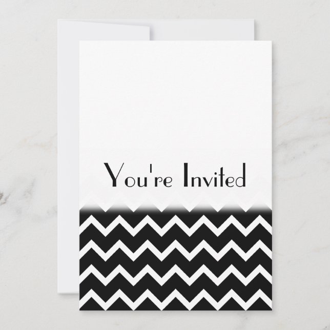 Black and White Zig Zag Pattern. Part Plain. Invitation (Front)