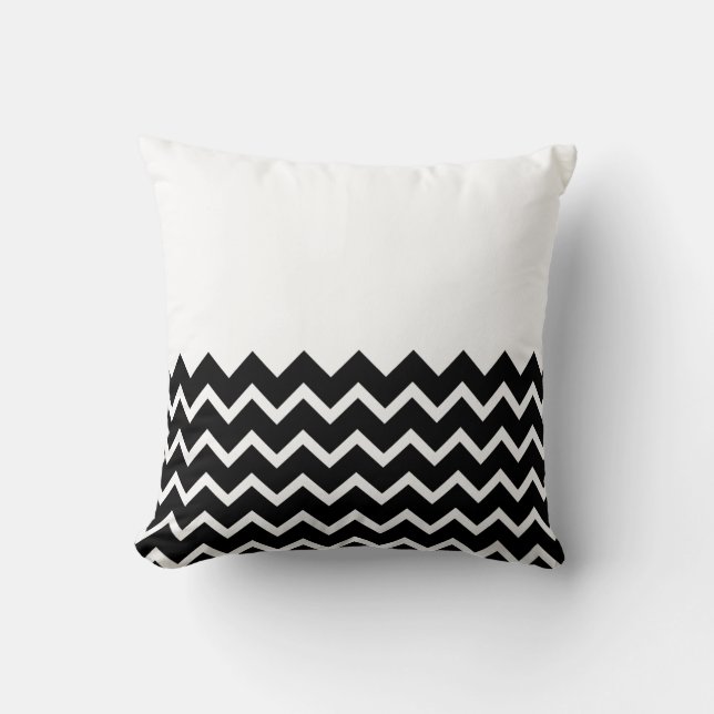 Black and White Zig Zag Pattern. Part Plain. Throw Pillow (Front)