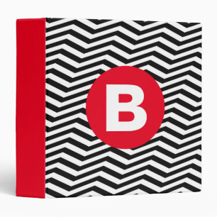 Black and White Zig Zag Pattern Red Monogram Binder