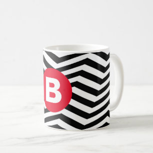 Black and White Zig Zag Pattern Red Monogram Coffee Mug
