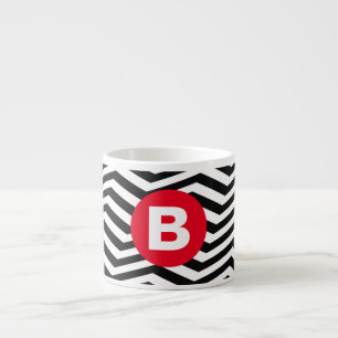 Black and White Zig Zag Pattern Red Monogram Espresso Cup