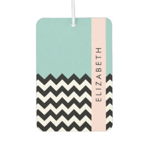 Black and White Zigzag, Chevron, Blue, Your Name Air Freshener