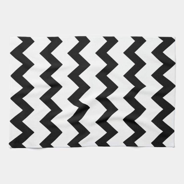 Black and white zigzag chevron design kitchen towel (Horizontal)