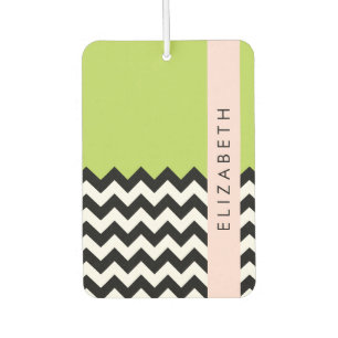 Black and White Zigzag, Chevron, Green, Your Name Air Freshener