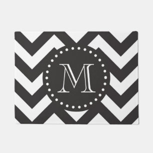 Black and White Zigzag Chevron Monogram Doormat