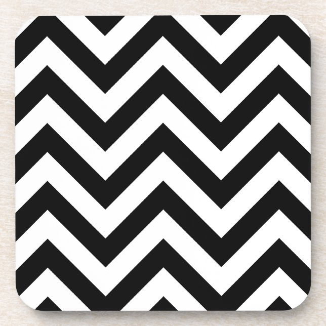 Black and white Zigzag Chevron Pattern Coaster (Front)