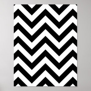 Black and white  Zigzag Chevron Pattern Poster
