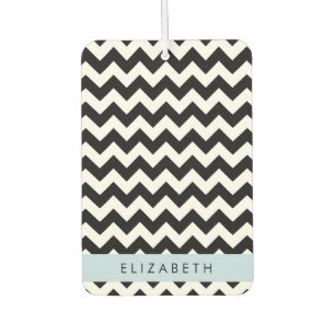 Black and White Zigzag, Chevron Pattern, Your Name Air Freshener