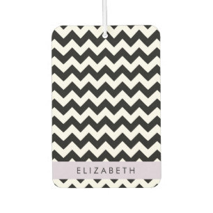 Black and White Zigzag, Chevron Pattern, Your Name Air Freshener