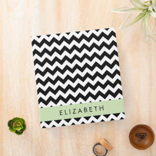 Black and White Zigzag, Chevron Pattern, Your Name Binder