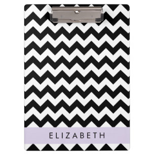 Black and White Zigzag, Chevron Pattern, Your Name Clipboard