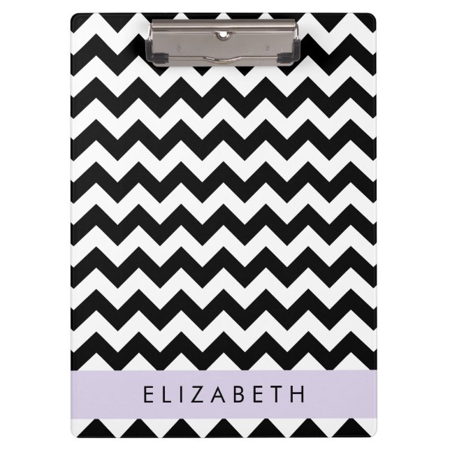 Black and White Zigzag, Chevron Pattern, Your Name Clipboard (Front)