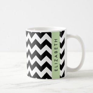Black and White Zigzag, Chevron Pattern, Your Name Coffee Mug