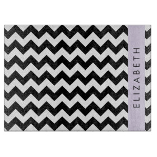 Black and White Zigzag, Chevron Pattern, Your Name Cutting Board