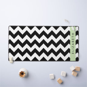Black and White Zigzag, Chevron Pattern, Your Name Desk Mat