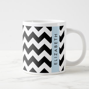 Black and White Zigzag, Chevron Pattern, Your Name Large Coffee Mug
