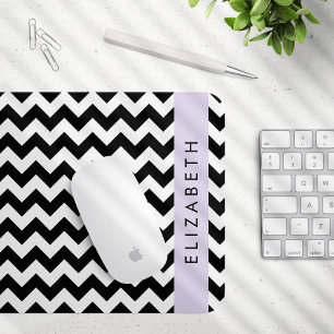 Black and White Zigzag, Chevron Pattern, Your Name Mouse Pad