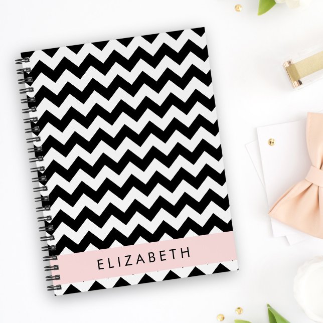 Black and White Zigzag, Chevron Pattern, Your Name Notebook (Creator Uploaded)