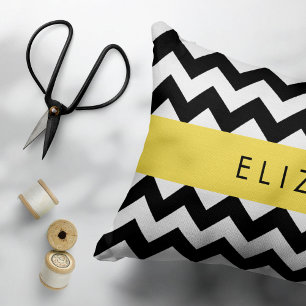 Black and White Zigzag, Chevron Pattern, Your Name Pillowcase