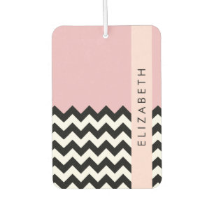 Black and White Zigzag, Chevron, Pink, Your Name Air Freshener