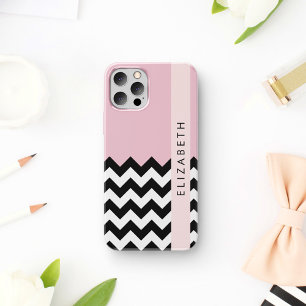 Black and White Zigzag, Chevron, Pink, Your Name iPhone 12 Pro Case
