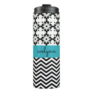 Black and White zigzag floral 2 Personalized Thermal Tumbler