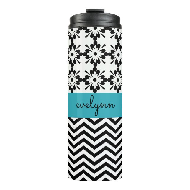 Black and White zigzag floral 2 Personalized Thermal Tumbler (Front)