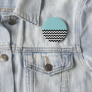 Black and White Zigzag Pattern, Chevron, Blue 2 Inch Round Button