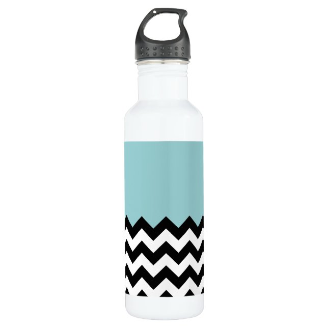 Black and White Zigzag Pattern, Chevron, Blue 710 Ml Water Bottle (Front)