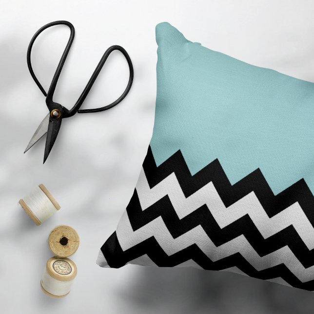 Black and White Zigzag Pattern, Chevron, Blue Accent Pillow (Creator Uploaded)