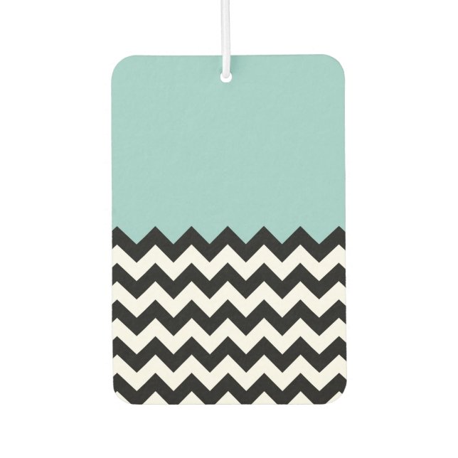 Black and White Zigzag Pattern, Chevron, Blue Air Freshener (Front)