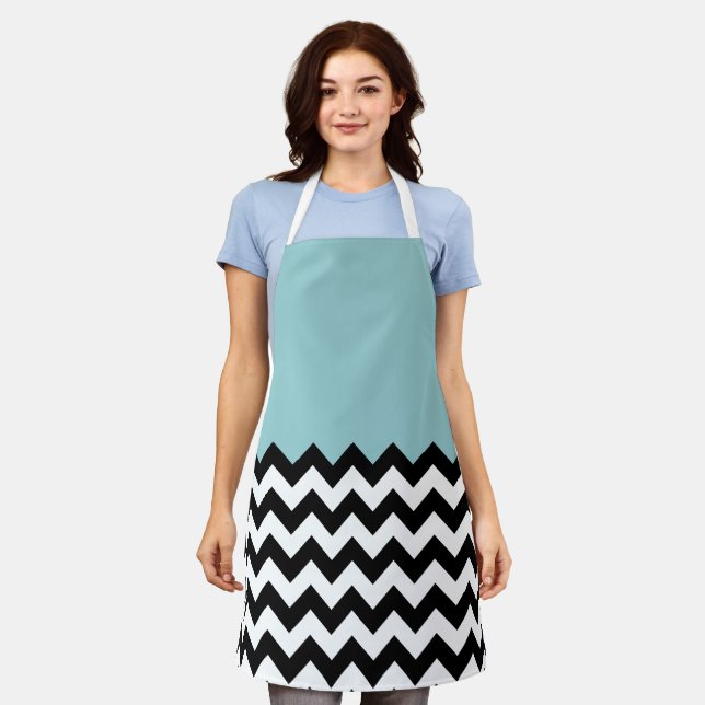 Black and White Zigzag Pattern, Chevron, Blue Apron (Worn)