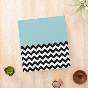 Black and White Zigzag Pattern, Chevron, Blue Binder