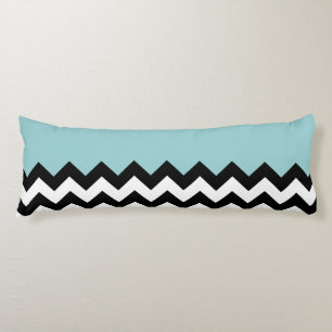 Black and White Zigzag Pattern, Chevron, Blue Body Pillow