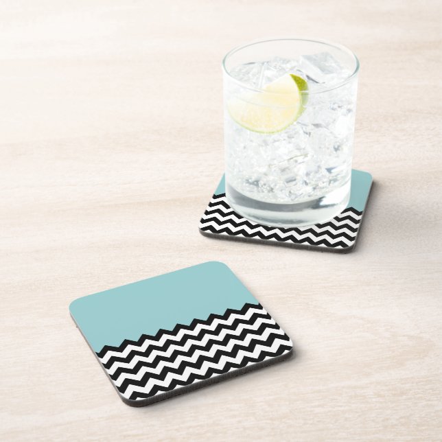 Black and White Zigzag Pattern, Chevron, Blue Coaster (Right Side)
