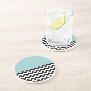 Black and White Zigzag Pattern, Chevron, Blue Coaster
