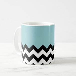 Black and White Zigzag Pattern, Chevron, Blue Coffee Mug
