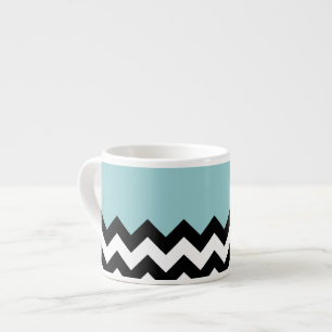 Black and White Zigzag Pattern, Chevron, Blue Espresso Cup