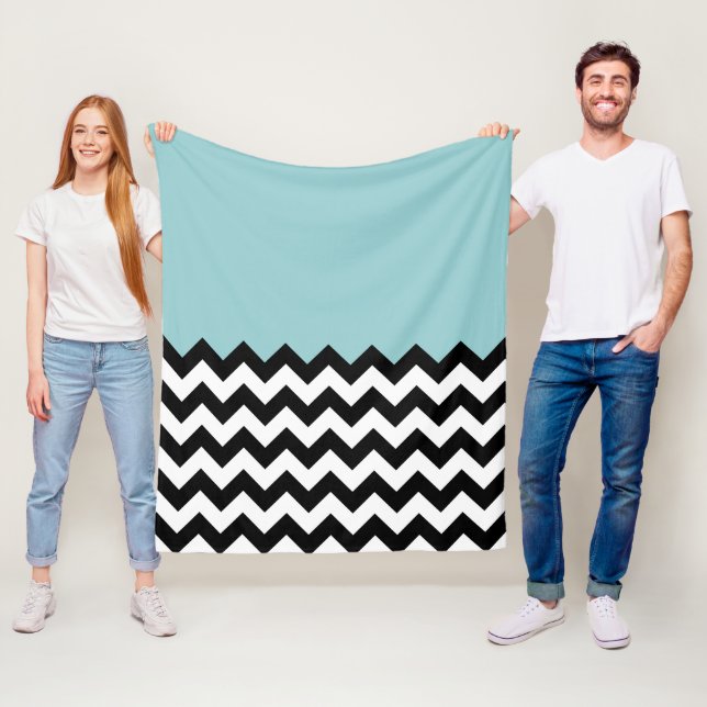 Black and White Zigzag Pattern, Chevron, Blue Fleece Blanket (In Situ)